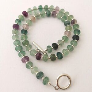 Rainbow Fluorite Beaded Necklace and Bracelet : Green & Purple Gemstone